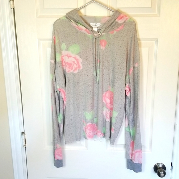 Just Be Womens Pink Grey floral Maternity Pull Over Hoodie Shirt - Picture 2 of 11